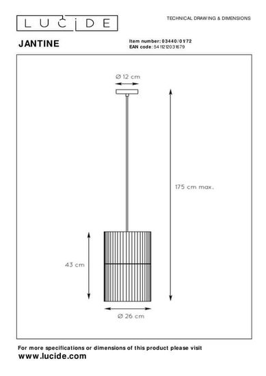Lucide JANTINE Pendelleuchte E27 Helles Holz, Schwarz 03440/01/72