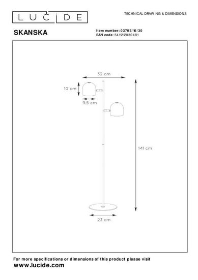 Lucide SKANSKA LED Stehleuchte 2x 2x 5W dimmbar 360° drehbar Schwarz 03703/10/30
