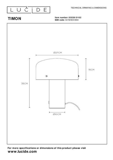 Lucide TIMON Tischlampe E27 3-Stufen-Dimmer Mattes Gold, Messing, Opal 05539/01/02