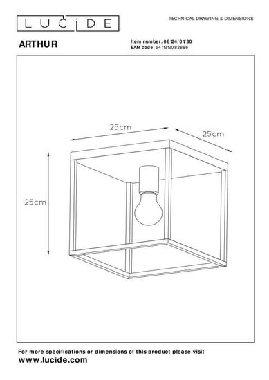 Lucide ARTHUR Deckenleuchte E27 Schwarz, Kupfer 08124/01/30