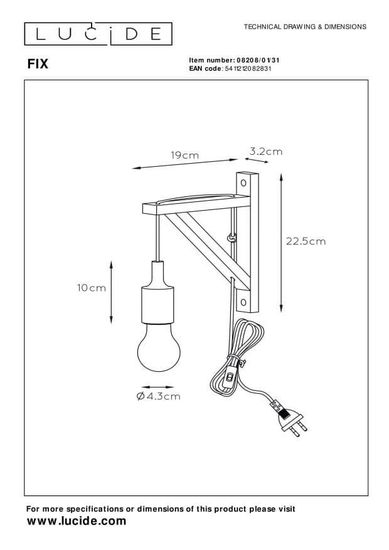 Lucide FIX Wandleuchte E27 Weiß, Helles Holz 08208/01/31