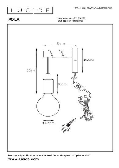 Lucide POLA Wandleuchte E27 Blau, Helles Holz 08227/01/35