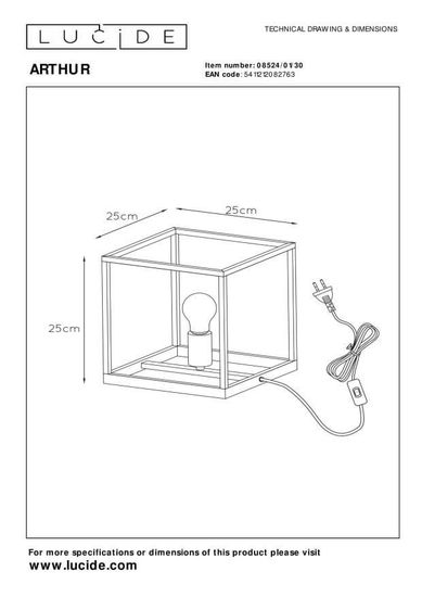 Lucide ARTHUR Tischlampe E27 Schwarz, Kupfer 08524/01/30