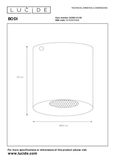 Lucide BODI Deckenleuchte GU10 Schwarz 09100/01/30