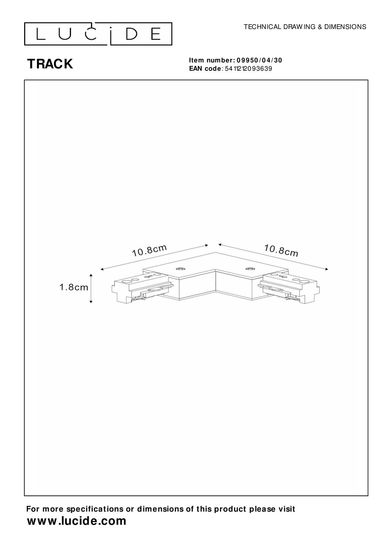 Lucide TRACK L-Verbinder 1-Phasen Stromschienensystem Rechts Schwarz 09950/04/30