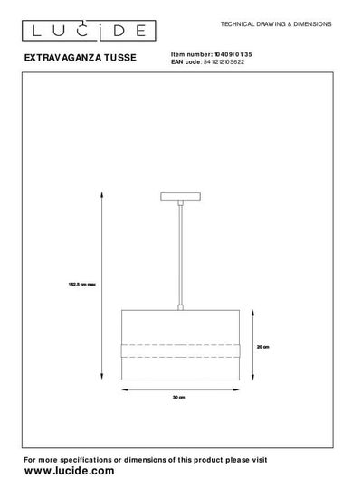 Lucide EXTRAVAGANZA TUSSE Pendelleuchte E27 Blau, Gold 10409/01/35