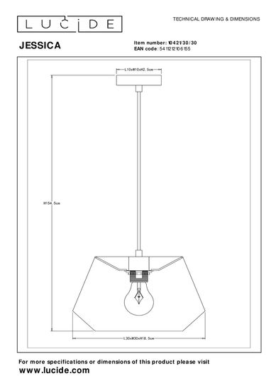 Lucide JESSICA Pendelleuchte E27 Schwarz 10421/30/30