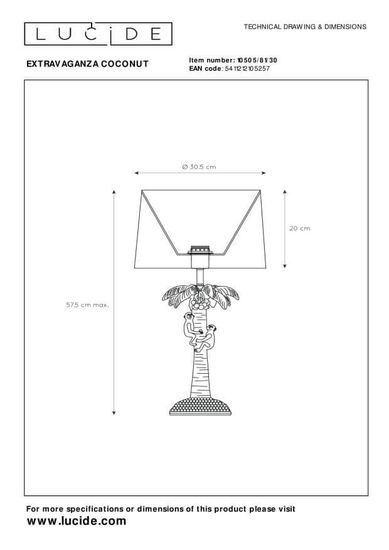 Lucide EXTRAVAGANZA COCONUT Tischlampe E27 Schwarz 10505/81/30