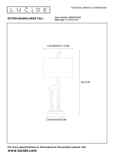 Lucide EXTRAVAGANZA MISS TALL Tischlampe E27 Mattes Gold, Messing, Braun 10506/81/02
