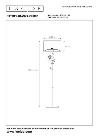 Lucide EXTRAVAGANZA CHIMP Stehleuchte E27 Schwarz, Gold 10702/81/30