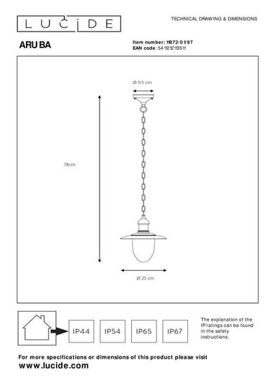 Lucide ARUBA Pendelleuchte Outdoor Außen E27 Rostfarbe IP44 11872/01/97