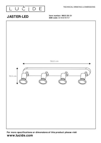 Lucide JASTER-LED LED Deckenleuchte 4x GU10 4x 5W 360° drehbar Weiß 11903/20/31