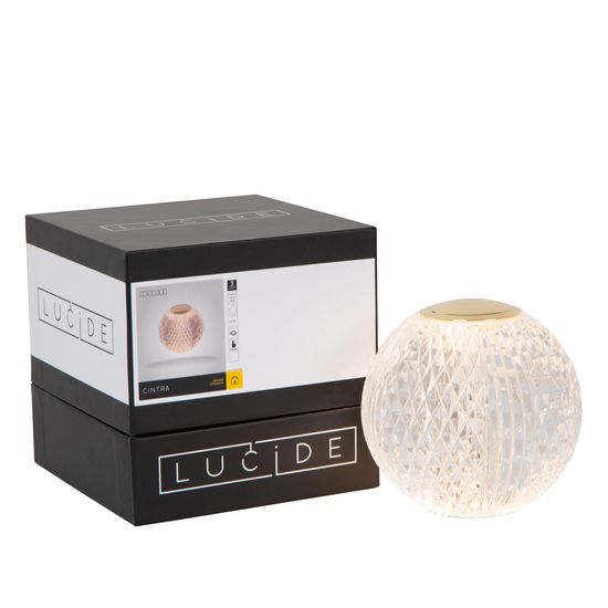 Lucide CINTRA LED Tischlampe 3-Stufen-Dimmer 1,5W dimmbar Transparent, Mattes Gold, Messing 95Ra 13599/01/60