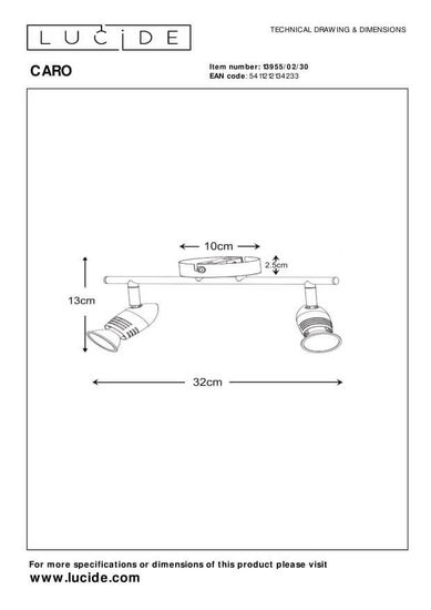 Lucide CARO Deckenleuchte 2x GU10 360° drehbar Schwarz 13955/02/30