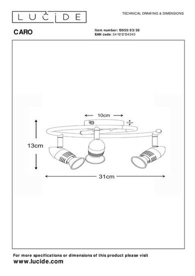 Lucide CARO Deckenleuchte 3x GU10 360° drehbar Schwarz 13955/03/30