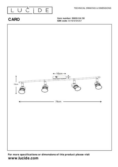 Lucide CARO Deckenleuchte 4x GU10 360° drehbar Schwarz 13955/04/30