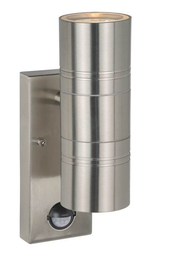 Lucide ARNE-LED LED Außen-Wandleuchte 2x GU10 2x 5W 360° drehbar Chrom Matt Sensor IP44 14866/10/12