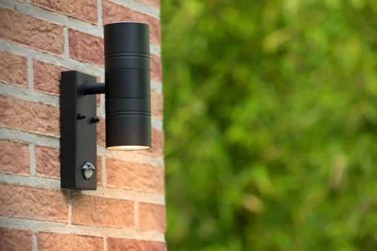 Lucide ARNE-LED LED Außen-Wandleuchte 2x GU10 2x 5W 360° drehbar Schwarz Sensor IP44 14866/10/30