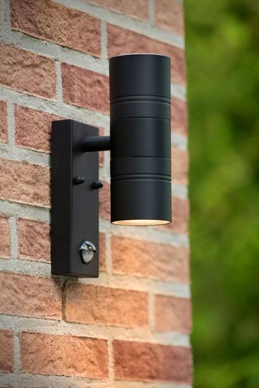 Lucide ARNE-LED LED Außen-Wandleuchte 2x GU10 2x 5W 360° drehbar Schwarz Sensor IP44 14866/10/30