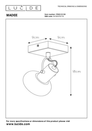 Lucide MADEE Deckenleuchte E14 360° drehbar Schwarz, Rauchfarbe Grau 17993/01/30