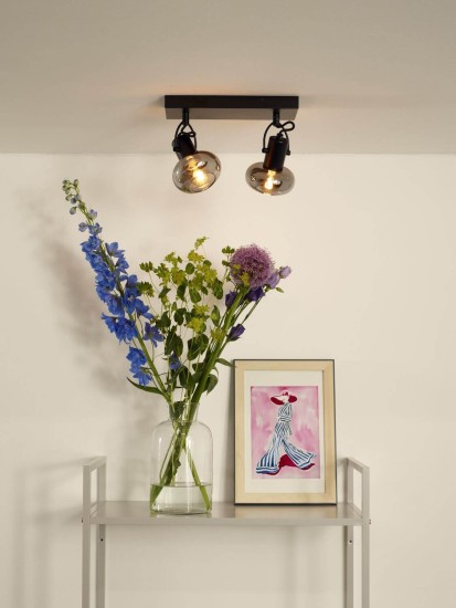 Lucide MADEE Deckenleuchte 2x E14 360° drehbar Schwarz, Rauchfarbe Grau 17993/02/30