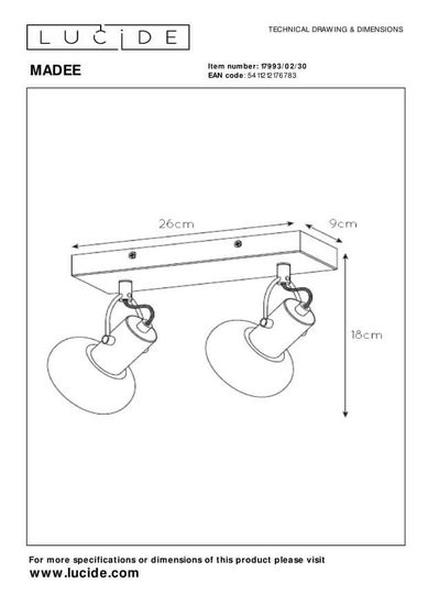 Lucide MADEE Deckenleuchte 2x E14 360° drehbar Schwarz, Rauchfarbe Grau 17993/02/30