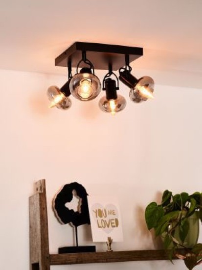 Lucide MADEE Deckenleuchte 4x E14 360° drehbar Schwarz, Rauchfarbe Grau 17993/14/30