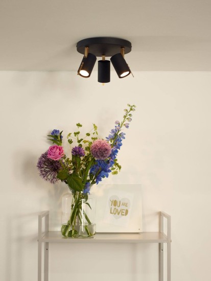 Lucide GRONY LED Deckenleuchte 3x GU10 Dim-to-warm 3x 5W dimmbar 360° drehbar Schwarz, Mattes Gold, Messing 95Ra 17998/15/30