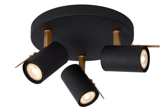 Lucide GRONY LED Deckenleuchte 3x GU10 Dim-to-warm 3x 5W dimmbar 360° drehbar Schwarz, Mattes Gold, Messing 95Ra 17998/15/30