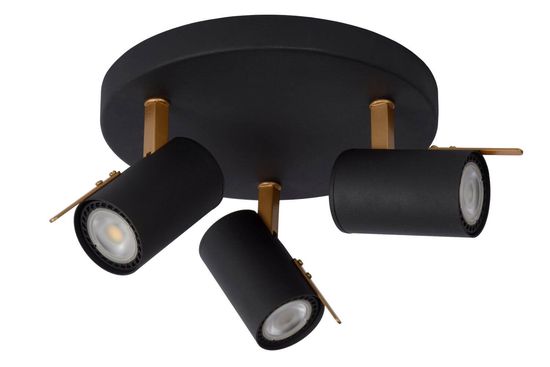 Lucide GRONY LED Deckenleuchte 3x GU10 Dim-to-warm 3x 5W dimmbar 360° drehbar Schwarz, Mattes Gold, Messing 95Ra 17998/15/30