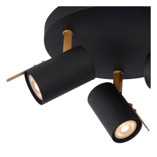 Lucide GRONY LED Deckenleuchte 3x GU10 Dim-to-warm 3x 5W dimmbar 360° drehbar Schwarz, Mattes Gold, Messing 95Ra 17998/15/30