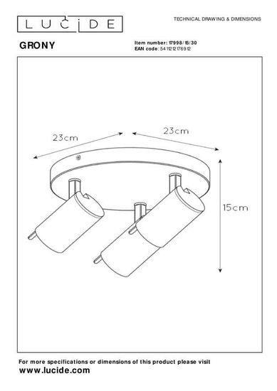 Lucide GRONY LED Deckenleuchte 3x GU10 Dim-to-warm 3x 5W dimmbar 360° drehbar Schwarz, Mattes Gold, Messing 95Ra 17998/15/30