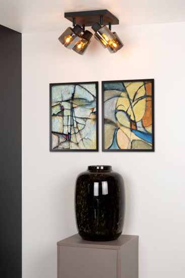 Lucide ALION Deckenleuchte 4x E14 360° drehbar Schwarz, Rauchfarbe Grau 17999/14/30