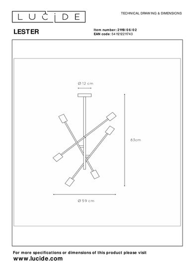 Lucide LESTER Deckenleuchte 6x E27 drehbar Mattes Gold, Messing 21119/06/02