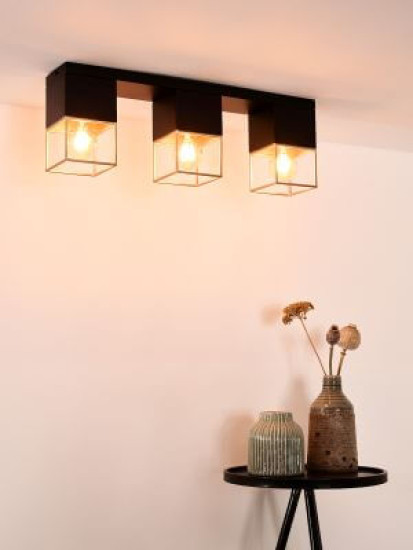 Lucide RIXT Deckenleuchte 3x E27 Schwarz, Mattes Gold, Messing 21120/03/30