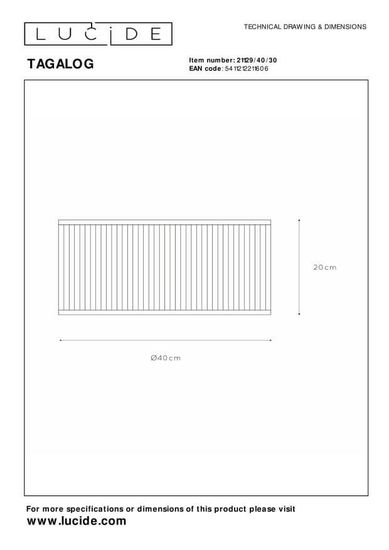 Lucide TAGALOG Deckenleuchte E27 Schwarz, Helles Holz 21129/40/30