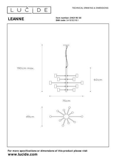 Lucide LEANNE Pendelleuchte 10x E27 Schwarz 21421/10/30