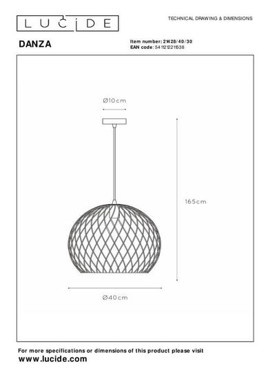 Lucide DANZA Pendelleuchte E27 Schwarz 21428/40/30
