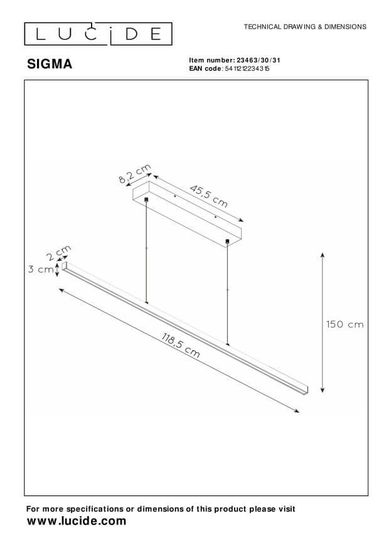 Lucide SIGMA LED Pendelleuchte 30W dimmbar Weiß 90Ra 23463/30/31