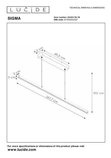 Lucide SIGMA LED Pendelleuchte 38W dimmbar Schwarz 90Ra 23463/36/30
