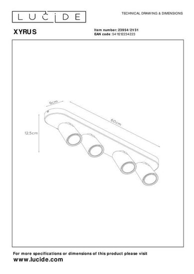 Lucide XYRUS LED Deckenleuchte 4x GU10 Dim-to-warm 4x 5W dimmbar 360° drehbar Weiß 95Ra 23954/21/31