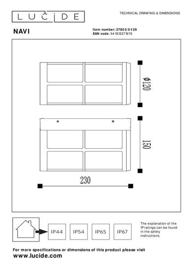 Lucide NAVI Außen-Wandleuchte E27 Anthrazit, Braun IP54 27802/01/29