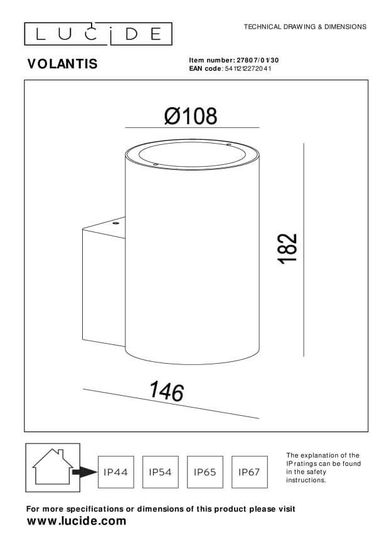 Lucide VOLANTIS Außen-Wandleuchte E27 Schwarz IP54 27807/01/30