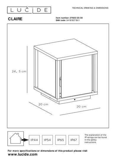 Lucide CLAIRE Pollerleuchte E27 Anthrazit IP54 27883/25/30