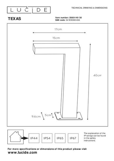 Lucide TEXAS LED Pollerleuchte 7W Anthrazit IP54 28851/40/30