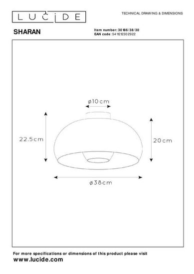 Lucide SHARAN Deckenleuchte E27 Schwarz, Rauchfarbe Grau 30186/38/30