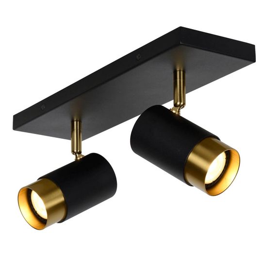 Lucide FLORIS Deckenleuchte 2x GU10 360° drehbar Schwarz, Mattes Gold, Messing 35913/02/30