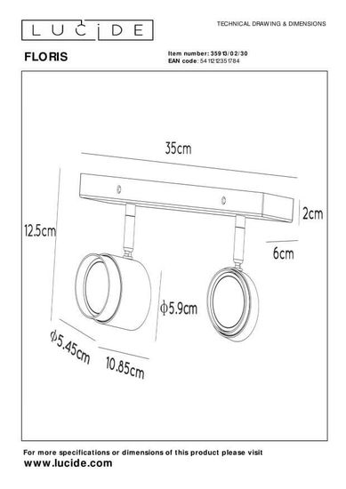 Lucide FLORIS Deckenleuchte 2x GU10 360° drehbar Schwarz, Mattes Gold, Messing 35913/02/30