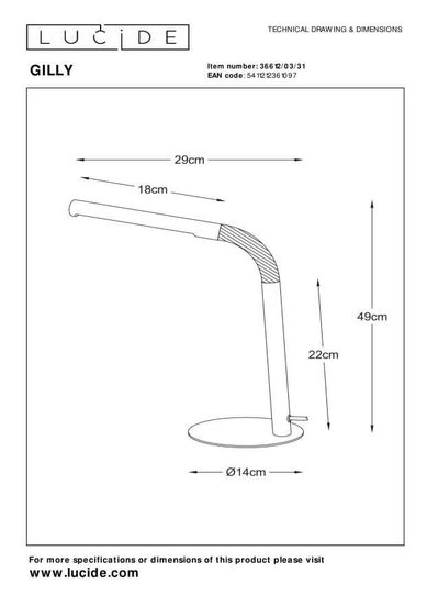 Lucide GILLY LED Schreibtischleuchte 3W mit flexiblem Lesearm Weiß 36612/03/31