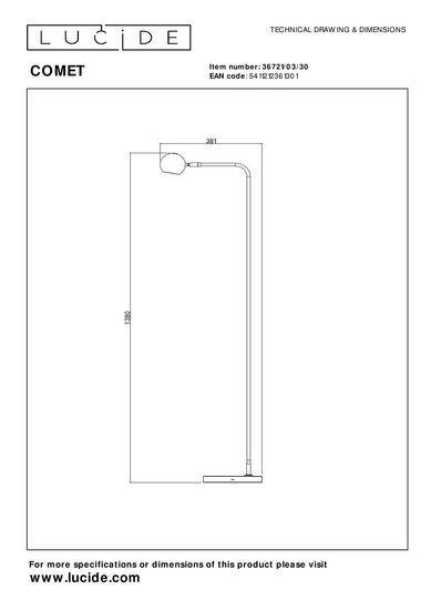 Lucide COMET LED Stehleuchte 3-Stufen-Dimmer 3W dimmbar drehbar Schwarz 36721/03/30